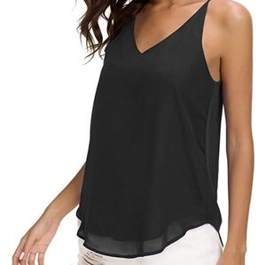 Evera B Women's V-Neck Chiffon Adjustable Spaghetti Strap Cami Top Large